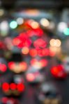 Abstract Blur Traffic And Car Lights Bokeh In Rush Hour Backgrou Stock Photo