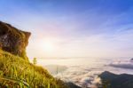 Sunrise On Phu Chi Fa Forest Park, Thailand Stock Photo