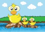 Mother Duck And Her Ducklings  Cartoon Stock Photo