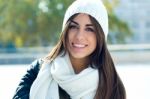 Beautiful Girl Looking At Camera In City Stock Photo