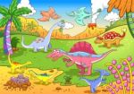 Cute Dinosaurs In Prehistoric Scene Stock Photo