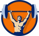 Weightlifter Lifting Barbell Circle Retro Stock Photo