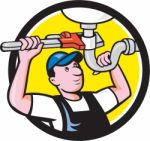 Plumber Repair Sink Pipe Wrench Circle Cartoon Stock Photo