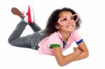 Young Girl Wearing Funny Heart Shaped Frame Stock Photo