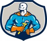 Plumber Superhero Monkey Wrench Crest Retro Stock Photo