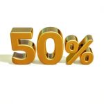 3d Gold 50 Fifty Percent Sign Stock Photo