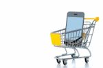 Mobile Phone In Shopping Cart Stock Photo