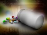 Pills Spilled Around A Pill Bottle Stock Photo