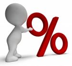 Percent Sign With 3d Man Shows Percentage Or Reductions Stock Photo