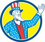 Uncle Sam American Hand Up Circle Retro Stock Photo