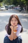 Portrait Of Thai Student Teen Beautiful Girl Happy And Relax Stock Photo