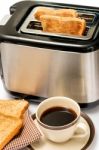 Coffee And Toast Indicates Morning Meal And Black Stock Photo