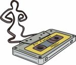 Compact Cassette Tape Man Dancing Mono Line Stock Photo