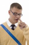 Male Student Digging His Nose Stock Photo