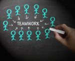 Teamwork Stick Figures Shows Working As A Team Stock Photo