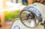 Headlights Of Motorbikes In The Park Stock Photo