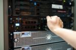 Man Fix Server Network In Data Center Room Stock Photo