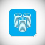 Money Coin Icon. Blue Square Frame.  Illustration Stock Photo