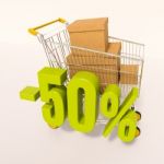 Shopping Cart And Percentage Sign, 50 Percent Stock Photo