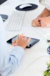 Two Business Woman Working In Office With Digital Tablet Stock Photo