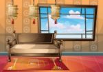 Cartoon  Illustration Interior Chinese Room With Separated Layers Stock Photo