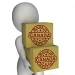 Made In Canada Stamp On Boxes Shows Canadian Products Stock Photo