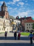 Tourists Congregating Outside Wawel Cathedral In Krakow Stock Photo