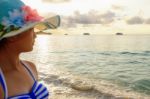 Girl On The Beach At Similan Island, Thailand Stock Photo