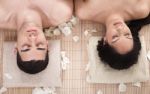 Beautiful Relaxing Couple In A Spa Closeup Shot Stock Photo