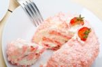 Fresh Strawberry And Whipped Cream Dessert Stock Photo