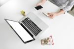 Closeup Of Happy Young Woman Holding Credit Card Inputting Card Stock Photo