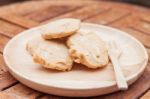 Cashew Cookies On Wooden Plate Stock Photo