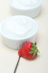 Organic Greek Yogurt And Strawberry Stock Photo