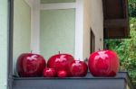 Gigantic Red Apples On A Shop In St Wolfgang Stock Photo