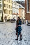 Woman Singing In The Street In Krakow Stock Photo