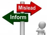 Mislead Inform Signpost Shows Misleading Or Informative Advice Stock Photo