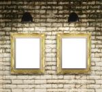 Exhibition Photo Gallery Picture Frame On Brick Wall Background Stock Photo