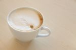 Latte Coffee On Light Wooden Table Stock Photo