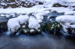 Winter Landscape, Waterfall And River On The Forest In Winter Stock Photo