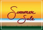 Summer Sale Promotion Season With Sea Beach, Grass And Frame Bac Stock Photo