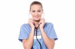 Young Female Using Stethoscope Stock Photo