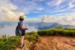 Tourist Teen Girl On Phu Chi Fa Mountain Stock Photo