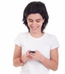 Casual Woman Text Messaging Stock Photo