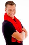 Man With Towel And Crossed Arms Stock Photo