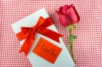 Red Rose With Message Card Image Of Valentines Day Stock Photo