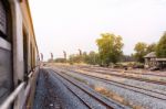 Train And Railway Track On Steel Bridge Railway Junction Stock Photo