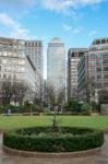 London - February 12 : Canary Wharf And Other Buildings In Dockl Stock Photo