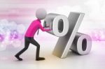 3d Man Pushing Percent Sign Stock Photo