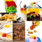 Dessert Cake And Sweets Collection Collage Stock Photo