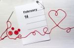 14 February Calendar With Heart Of Textile Thread And Buttons Stock Photo
